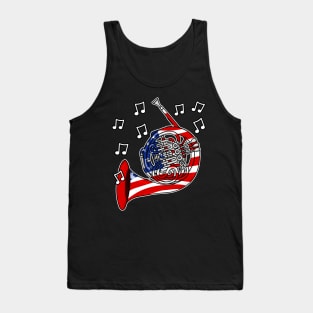 4th July French Horn USA Flag Hornist Musician Tank Top